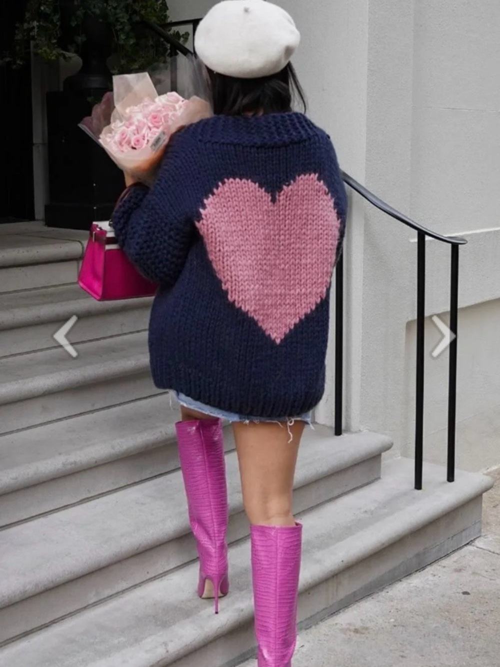 Chicwish Key to My Heart Hand Knit Chunky Cardigan Sweater M/L Gray Pink